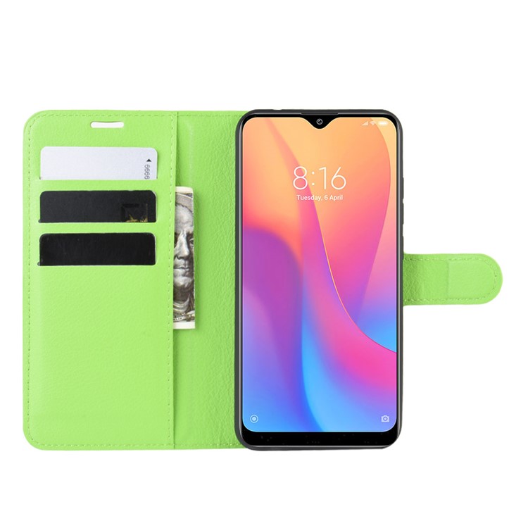 Litchi Skin Wallet Leather Stand Phone Mobile Casing Cover for Xiaomi Redmi 8A - Green-5