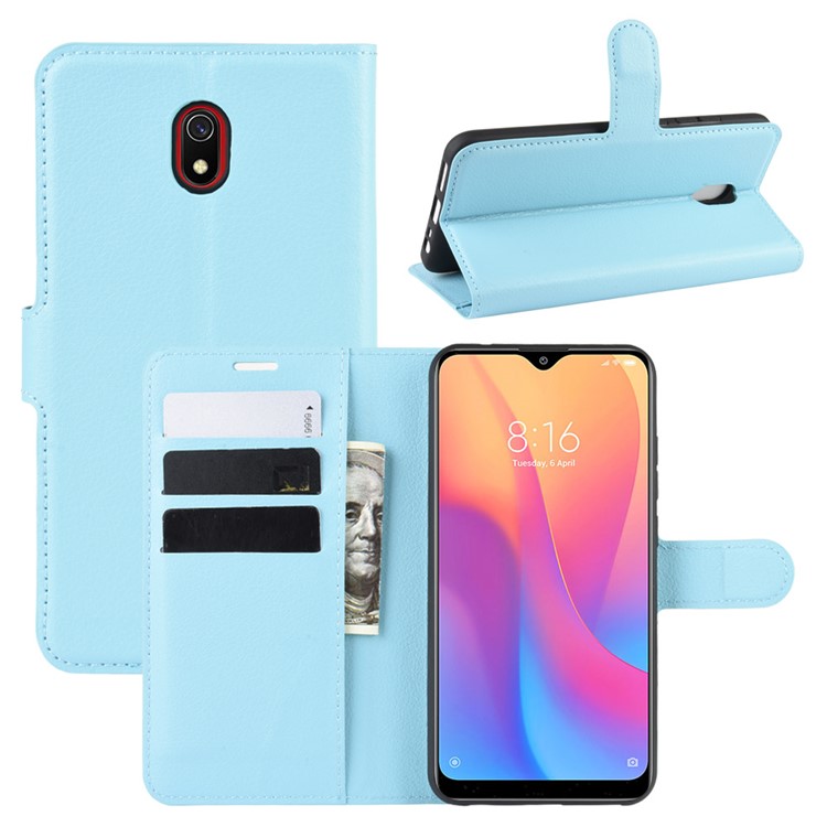Litchi Skin Wallet Leather Stand Phone Mobile Casing Cover for Xiaomi Redmi 8A - Blue-1