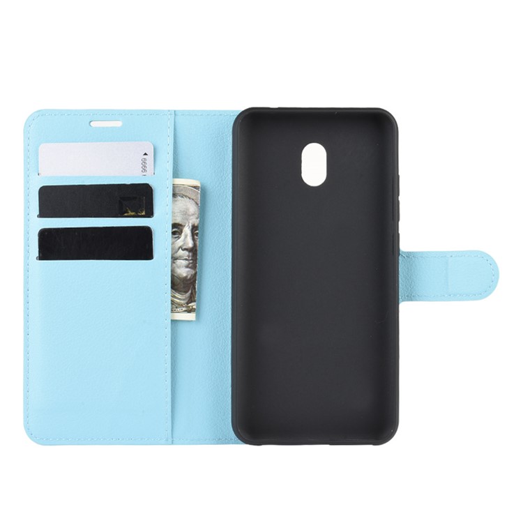 Litchi Skin Wallet Leather Stand Phone Mobile Casing Cover for Xiaomi Redmi 8A - Blue-4