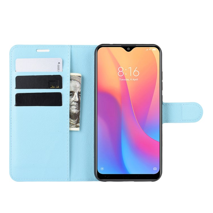 Litchi Skin Wallet Leather Stand Phone Mobile Casing Cover for Xiaomi Redmi 8A - Blue-5