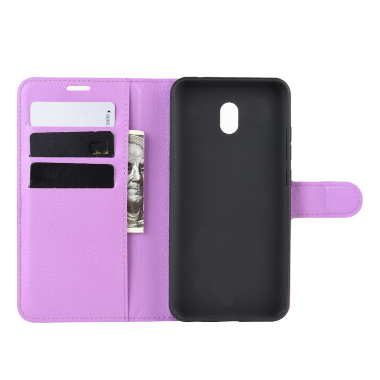 Litchi Skin Wallet Leather Stand Phone Mobile Casing Cover for Xiaomi Redmi 8A - Purple-4