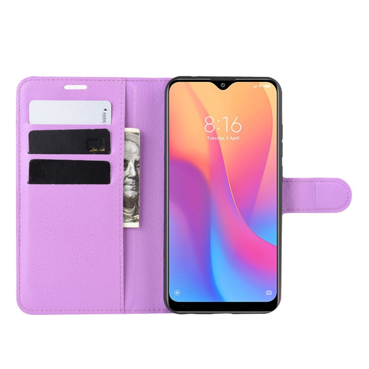 Litchi Skin Wallet Leather Stand Phone Mobile Casing Cover for Xiaomi Redmi 8A - Purple-5