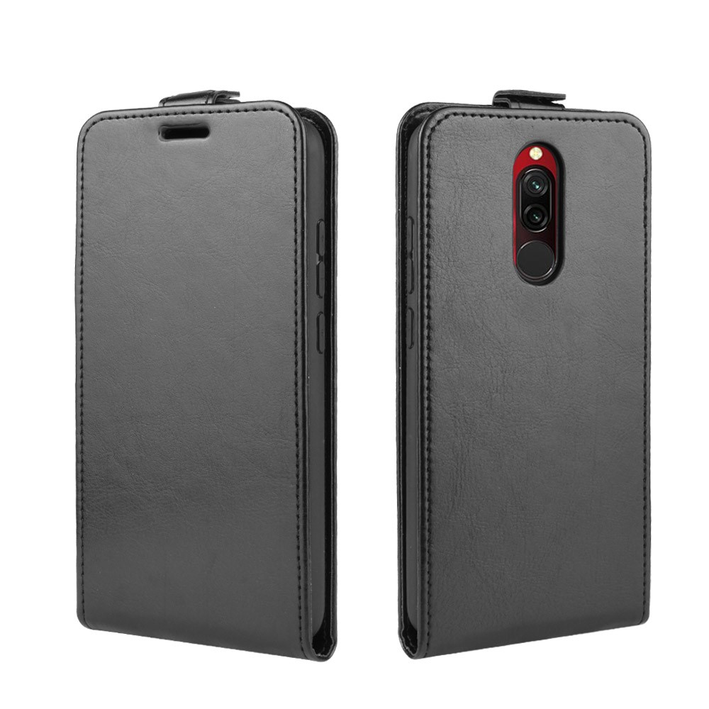 Crazy Horse Skin Leder Vertikaler Flip -hülle Für Xiaomi Redmi 8 - Schwarz