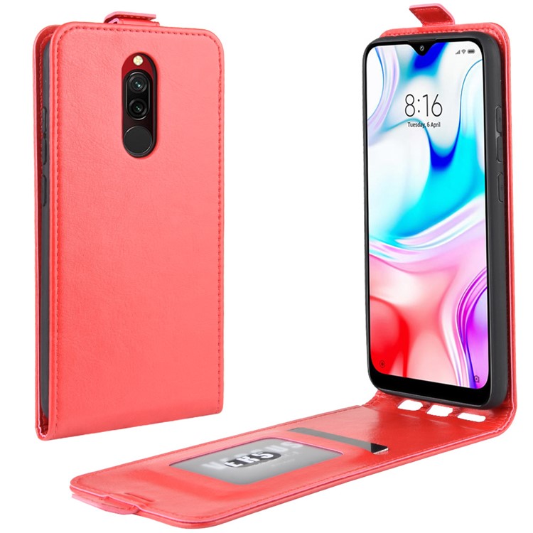 Crazy Horse Skin Leather Vertical Flip Case for Xiaomi Redmi 8 - Red-1