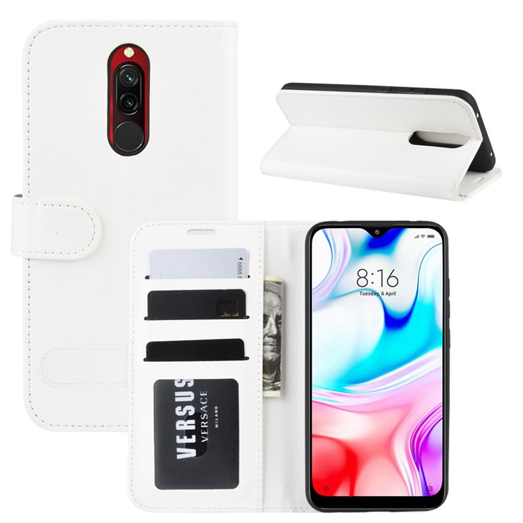 Crazy Horse Skin Wallet Leather Stand Case Shell for Xiaomi Redmi 8 - White-1