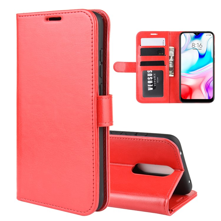 Crazy Horse Skin Wallet Leather Stand Case Shell for Xiaomi Redmi 8 - Red-2