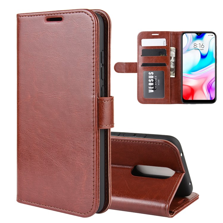 Crazy Horse Skin Wallet Cuir Stand Case Shell Pour Xiaomi Redmi 8 - Brun-2