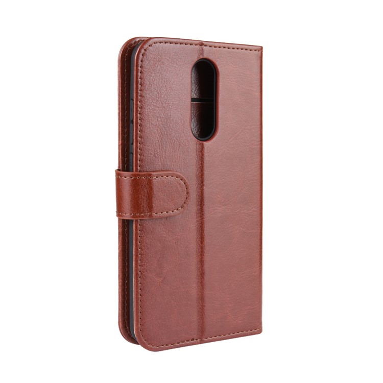 Crazy Horse Skin Wallet Cuir Stand Case Shell Pour Xiaomi Redmi 8 - Brun-4