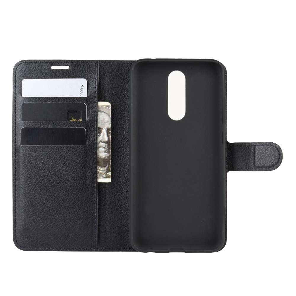 Litchi Skin Portefeuille en Cuir Case de Support Cool Pour Xiaomi Redmi 8 - le Noir