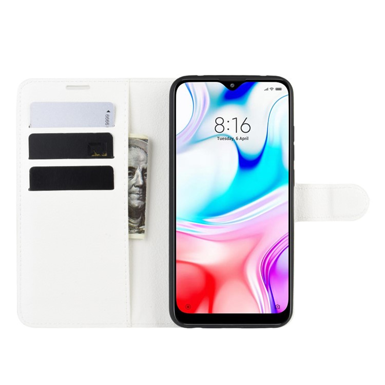 Litchi Skin Wallet Leather Cool Stand Case for Xiaomi Redmi 8 - White-5