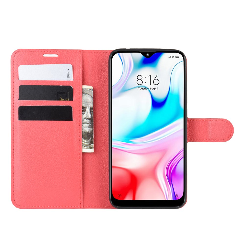 Litchi Skin Wallet Leather Cool Stand Case for Xiaomi Redmi 8 - Red-5