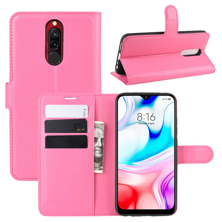 Litchi Skin Wallet Leather Cool Stand Case for Xiaomi Redmi 8 - Rose-1