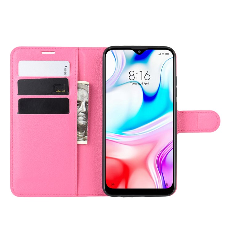 Litchi Skin Wallet Leather Cool Stand Case for Xiaomi Redmi 8 - Rose-5