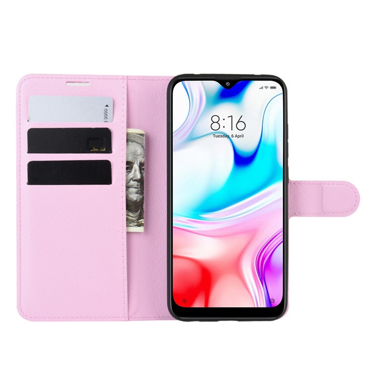 Litchi Skin Wallet Leather Cool Stand Case for Xiaomi Redmi 8 - Pink-5