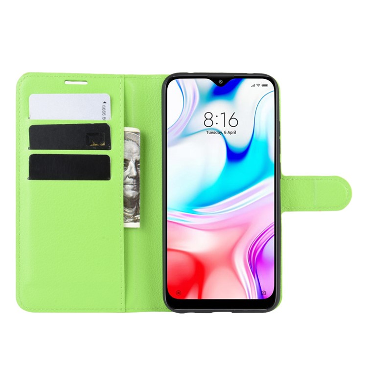 Litchi Skin Wallet Leather Cool Stand Case for Xiaomi Redmi 8 - Green-5
