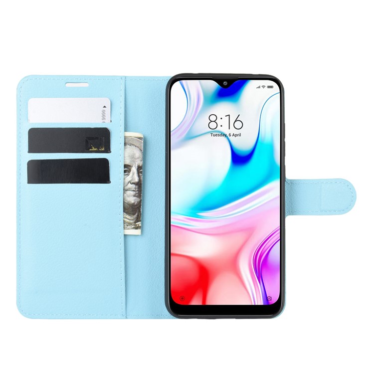 Litchi Skin Wallet Leather Cool Stand Case for Xiaomi Redmi 8 - Blue-5