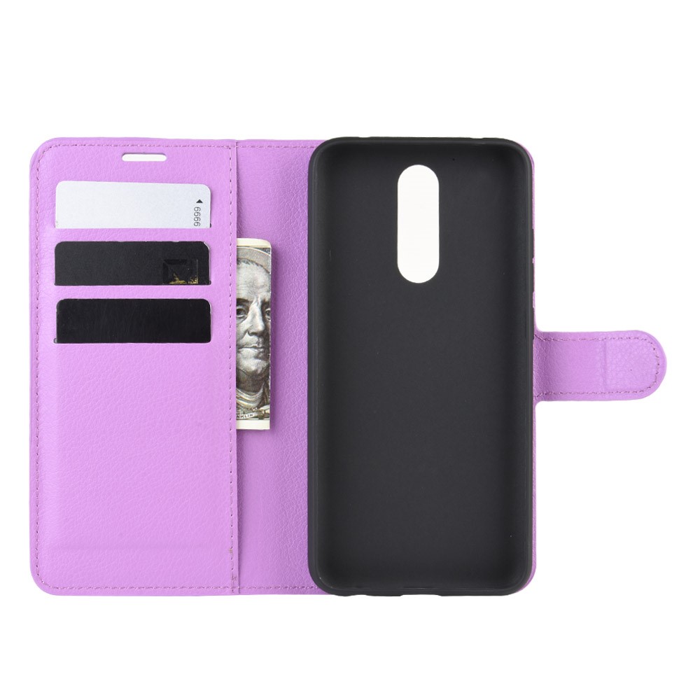 Litchi Skin Wallet Leather Stand Cool Stand Caso Para Xiaomi Redmi 8 - Roxo