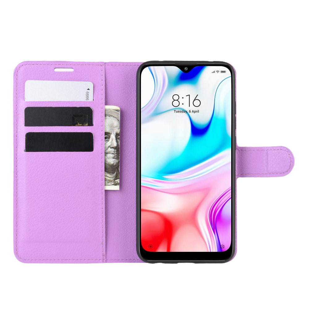 Litchi Skin Wallet Leather Stand Cool Stand Caso Para Xiaomi Redmi 8 - Roxo