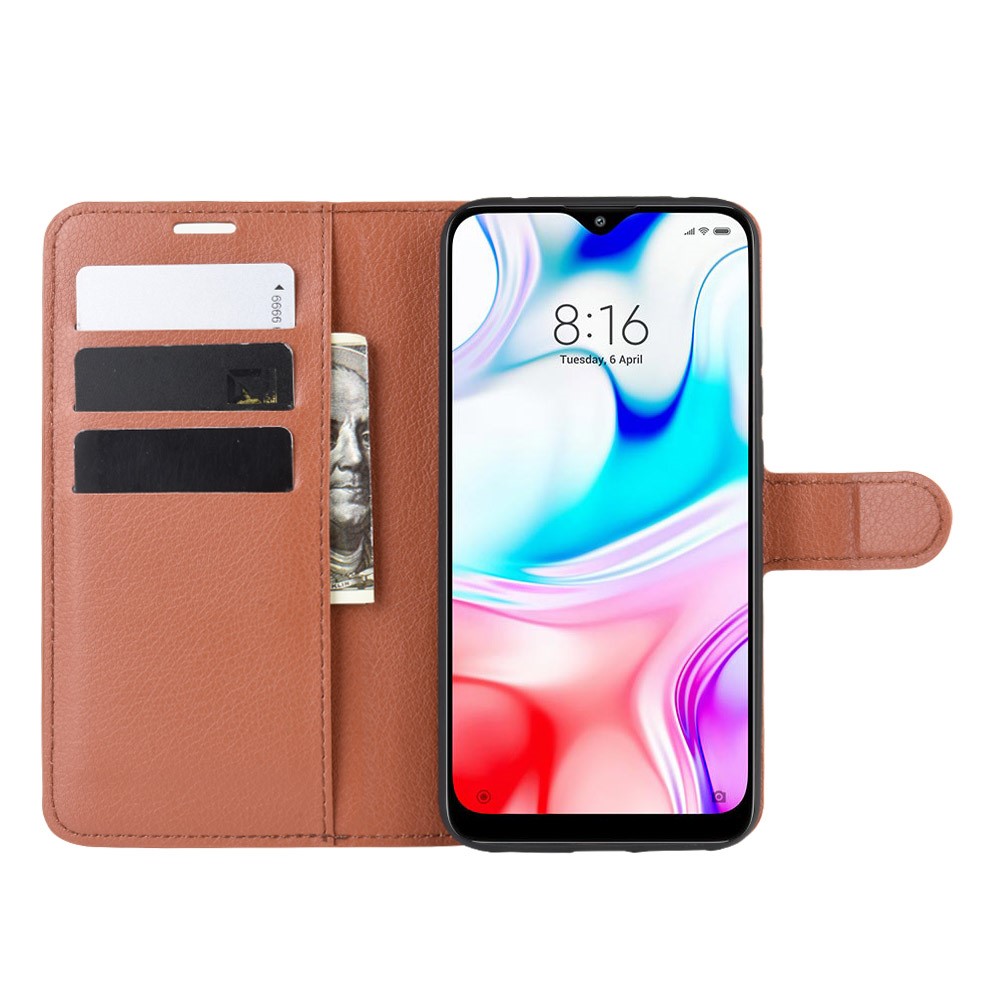 Litchi Skin Wallet Leather Cool Stand Case for Xiaomi Redmi 8 - Brown-5