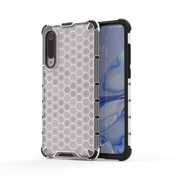 Honeycomb Pattern Shock-proof TPU + PC Hybrid Case for Xiaomi Mi 9 Pro - White-1