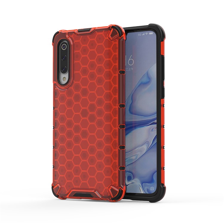 Honeycomb Pattern Shock-proof TPU + PC Hybrid Case for Xiaomi Mi 9 Pro - Red-1