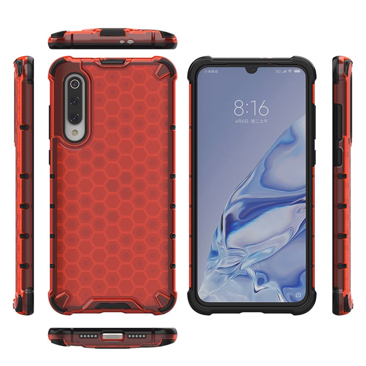 Honeycomb Pattern Shock-proof TPU + PC Hybrid Case for Xiaomi Mi 9 Pro - Red-2