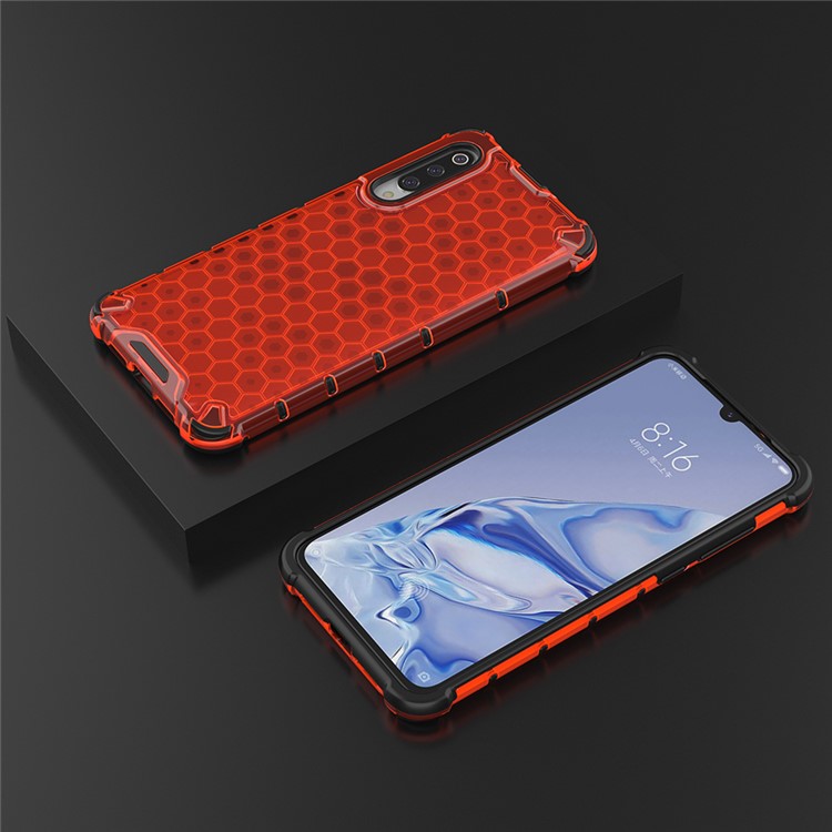 Honeycomb Pattern Shock-proof TPU + PC Hybrid Case for Xiaomi Mi 9 Pro - Red-3