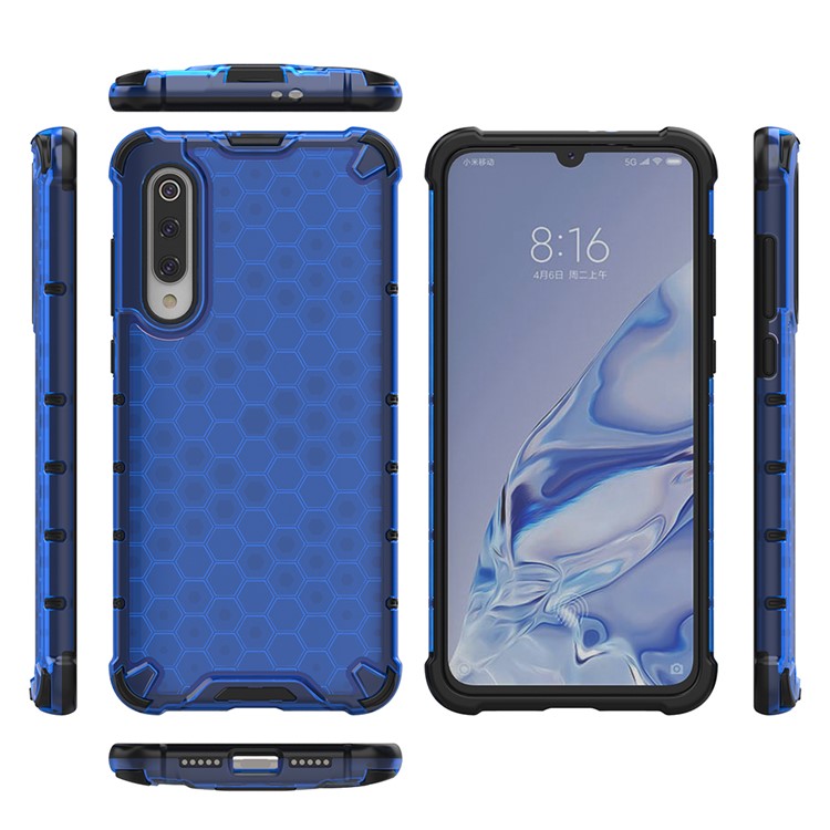 Case Hybride TPU + PC à L'épreuve Des Chocs en Nid D'abeille Pour Xiaomi Mi 9 Pro - Bleu-2