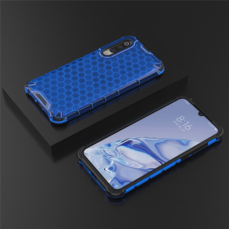 Case Hybride TPU + PC à L'épreuve Des Chocs en Nid D'abeille Pour Xiaomi Mi 9 Pro - Bleu-3