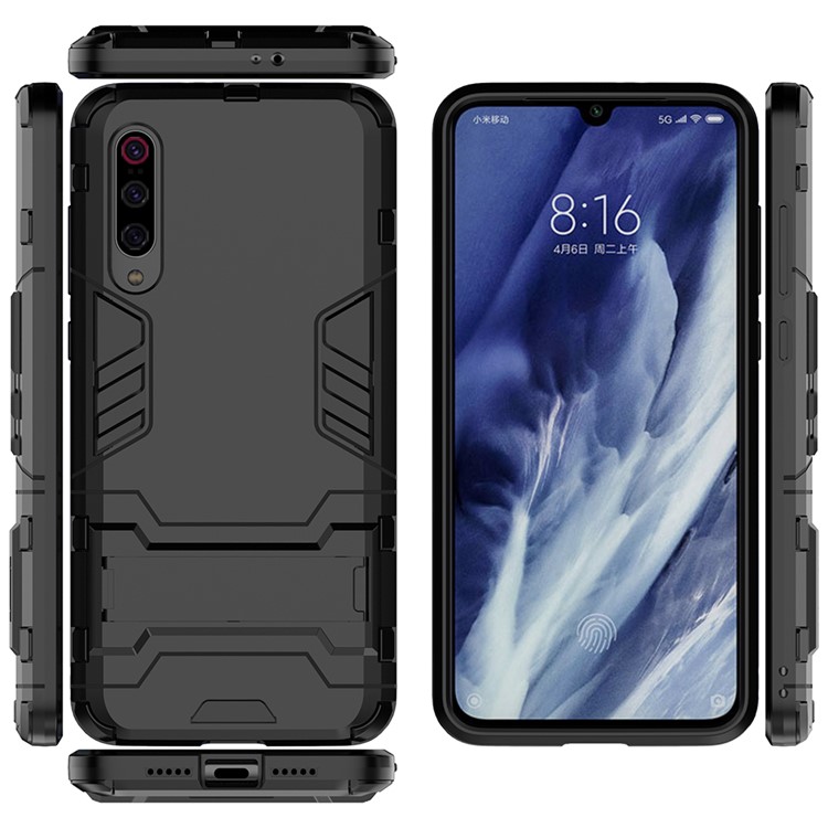 PC + TPU Cool Case Con Cavalletto Per Xiaomi Mi 9 Pro - Nero