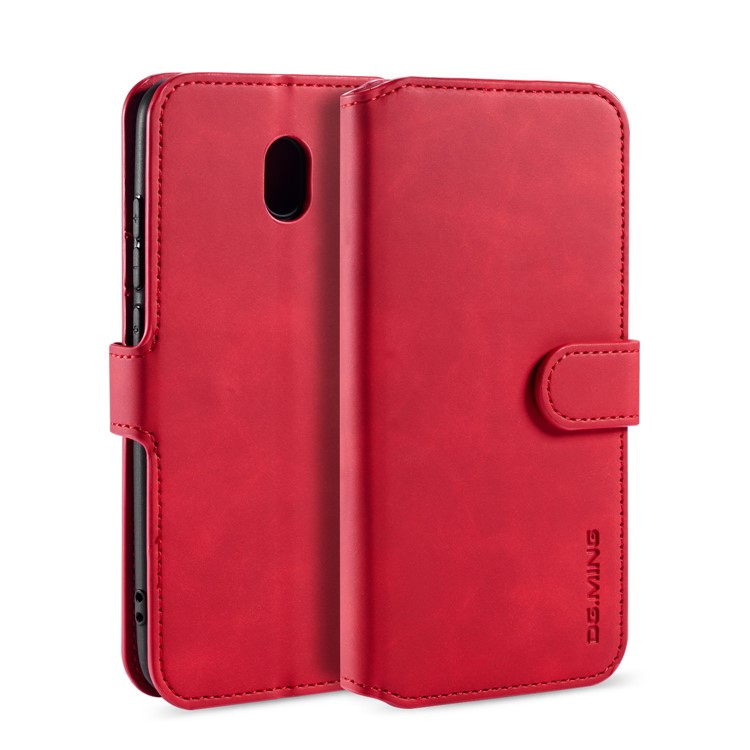 DG.MING Retro Style Wallet Stylish Leather Stand Case for Xiaomi Redmi 8A - Red-1