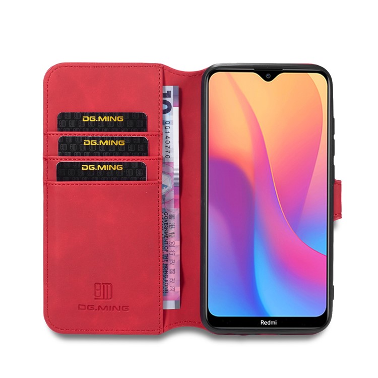 DG.MING Retro Style Wallet Stylish Leather Stand Case for Xiaomi Redmi 8A - Red-4