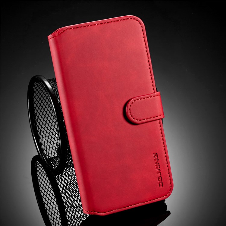 DG.MING Retro Style Wallet Stylish Leather Stand Case for Xiaomi Redmi 8A - Red-8