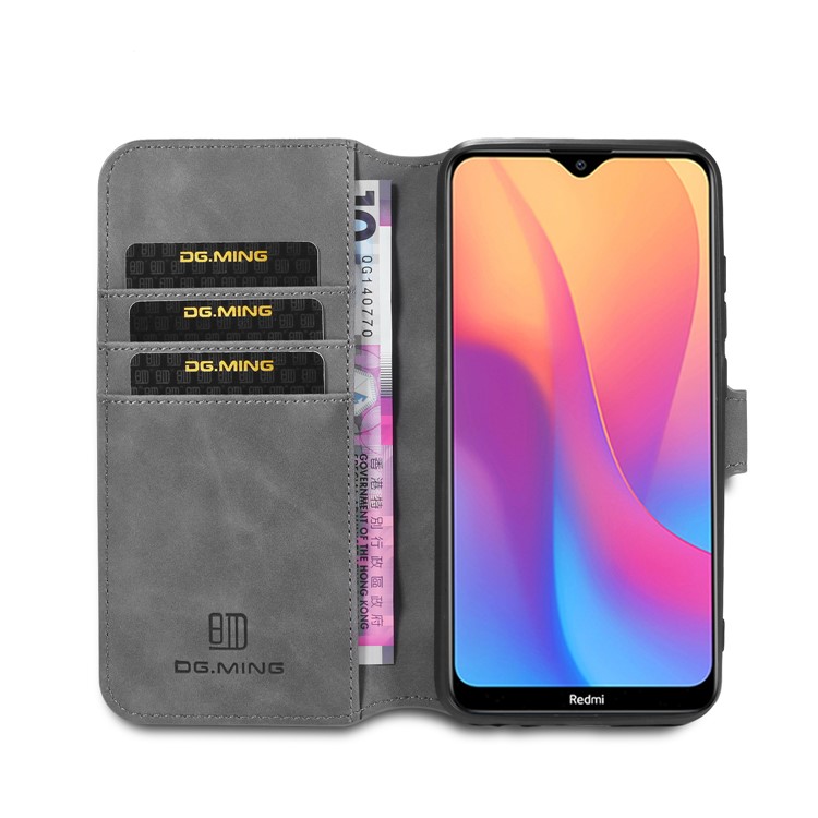 Dg. Ming Retro Style Wallet Stand de Cuero Con Estilo Para Xiaomi Redmi 8a - Gris