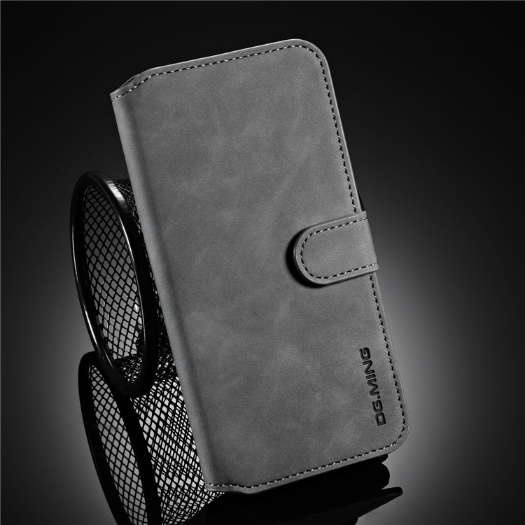 DG.MING Retro Style Wallet Stylish Leather Stand Case for Xiaomi Redmi 8A - Grey-8