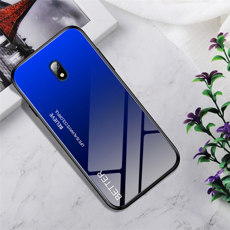 Marble Texture Tempered Glass + PC + TPU Hybrid Case for Xiaomi Redmi 8A - Black Blue-1