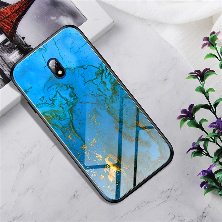 Textura De Mármol De Vidrio Templado + Caso Híbrido De PC + TPU Para Xiaomi Redmi 8A - Rankin-1