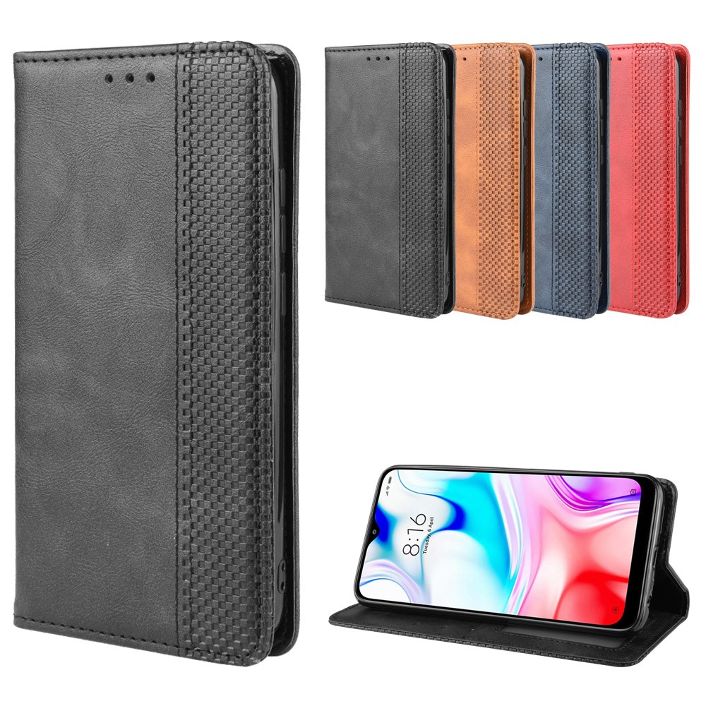 Retro Auto-absorção De Couro Case Shell Para Xiaomi Redmi 8 - Preto