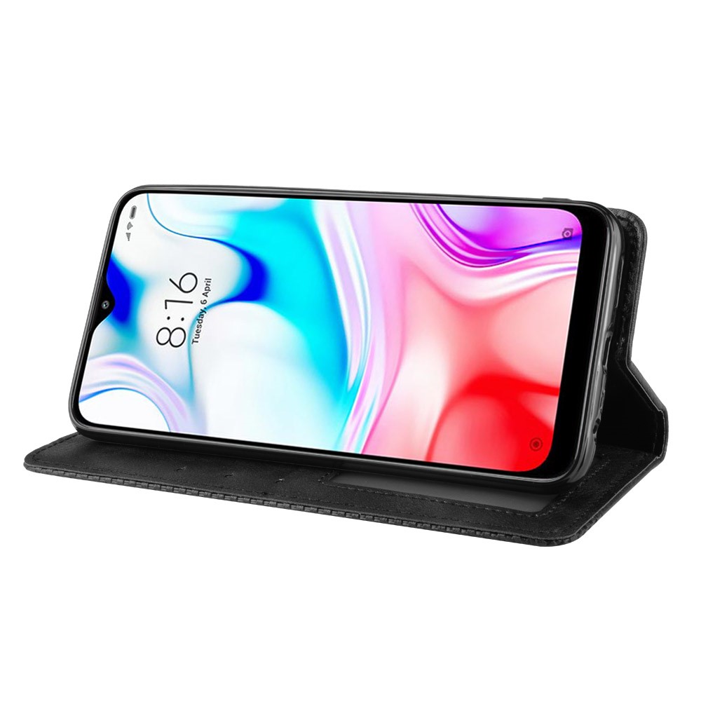 Retro Auto-absorção De Couro Case Shell Para Xiaomi Redmi 8 - Preto