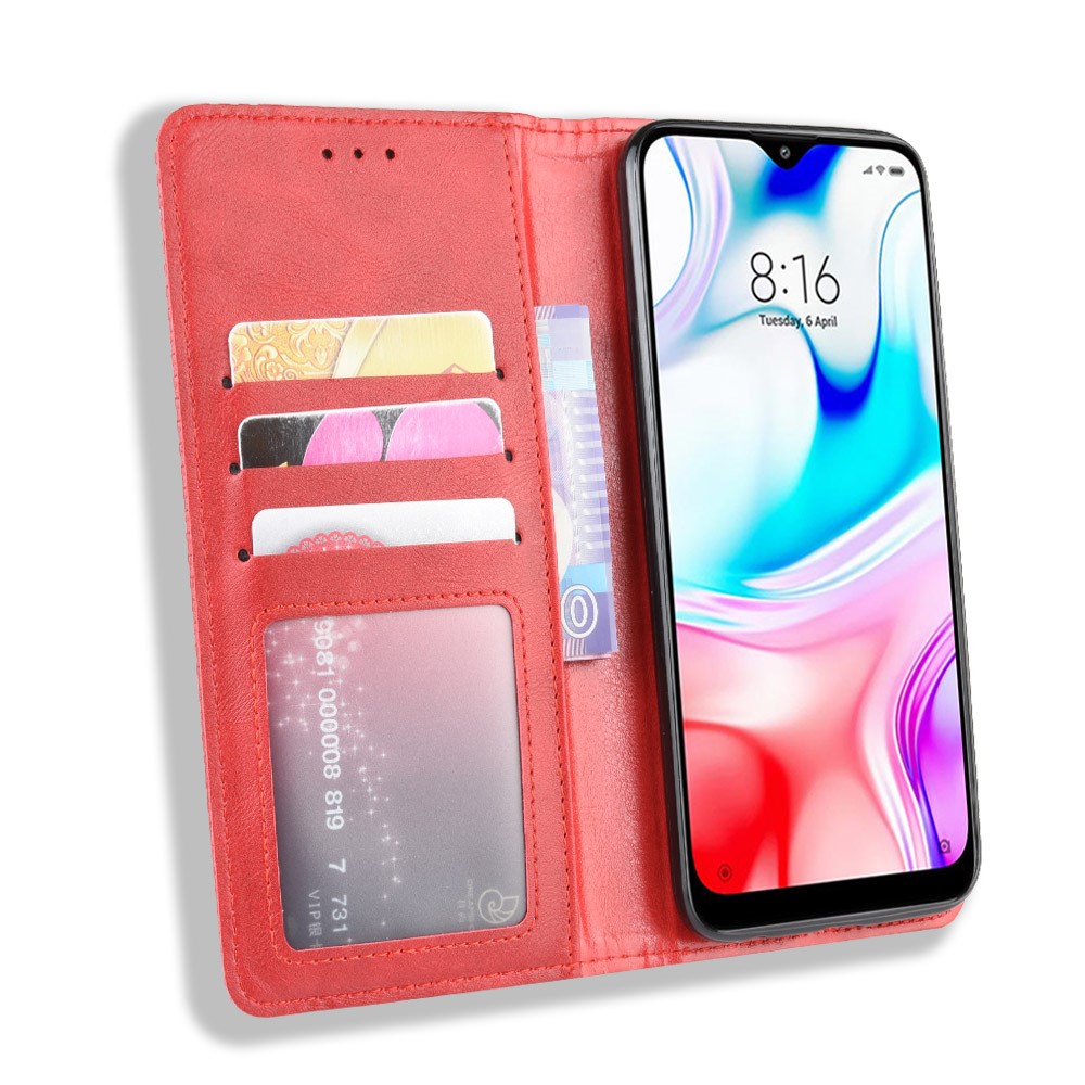 Retro Auto-absorbed Leather Casing Shell for Xiaomi Redmi 8 - Red-6
