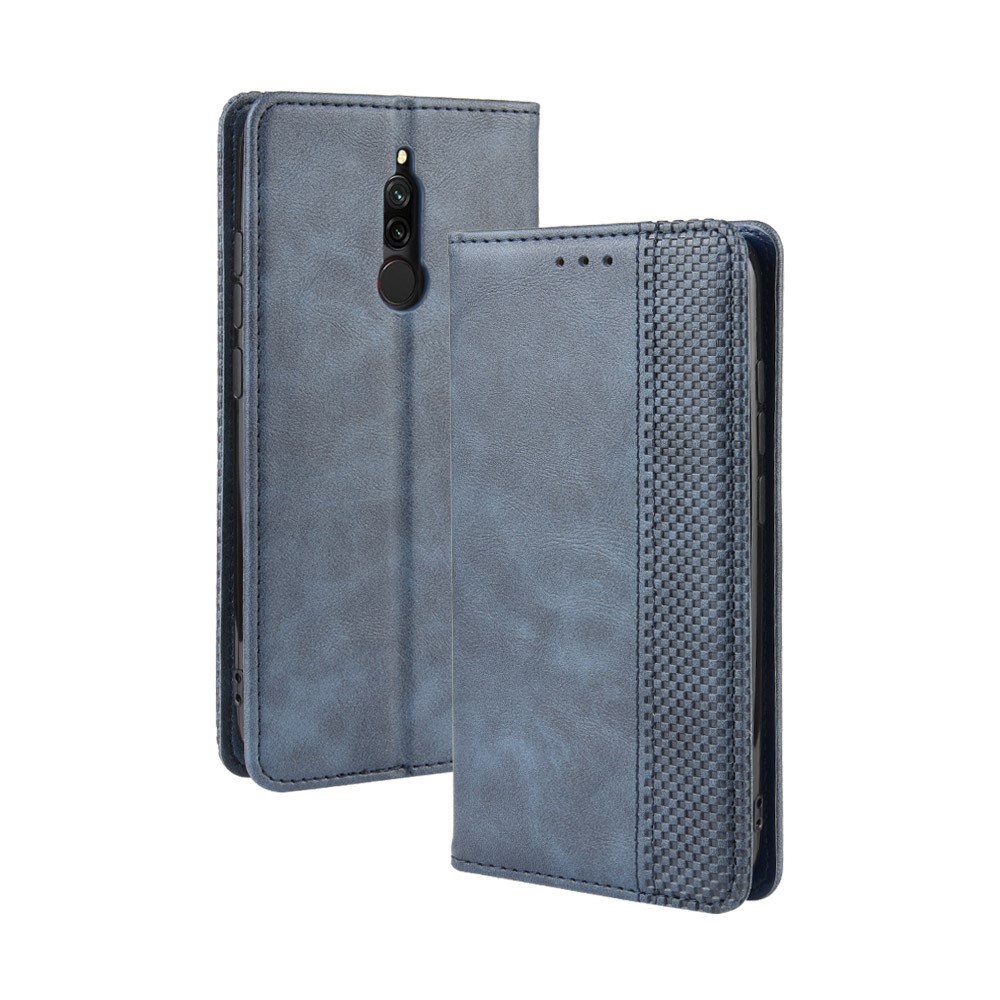 Retro Auto-absorbierte Ledergehäuse-Hülle Für Xiaomi Redmi 8 - Blau