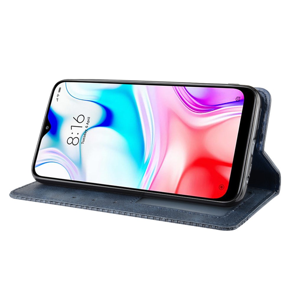 Shell In Custodie In Cuoio Auto Assorbente Retrò Per Xiaomi Redmi 8 - Blu