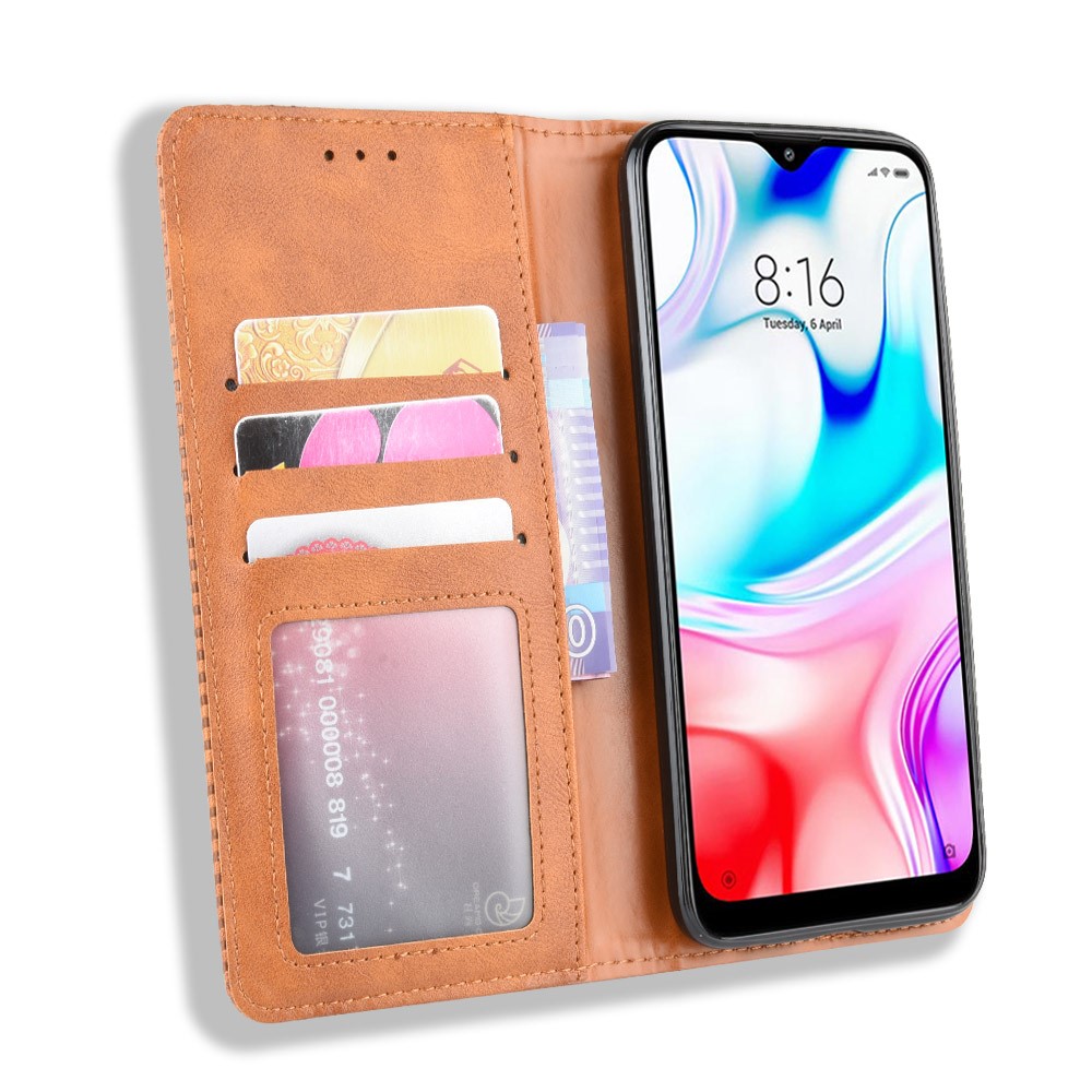Retro Auto-absorbed Leather Casing Shell for Xiaomi Redmi 8 - Brown-6