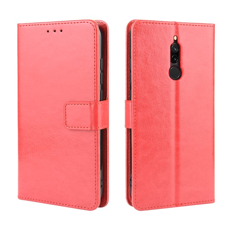 Crazy Horse Texture Leather Wallet Phone Casing for Xiaomi Redmi 8 - Red-2