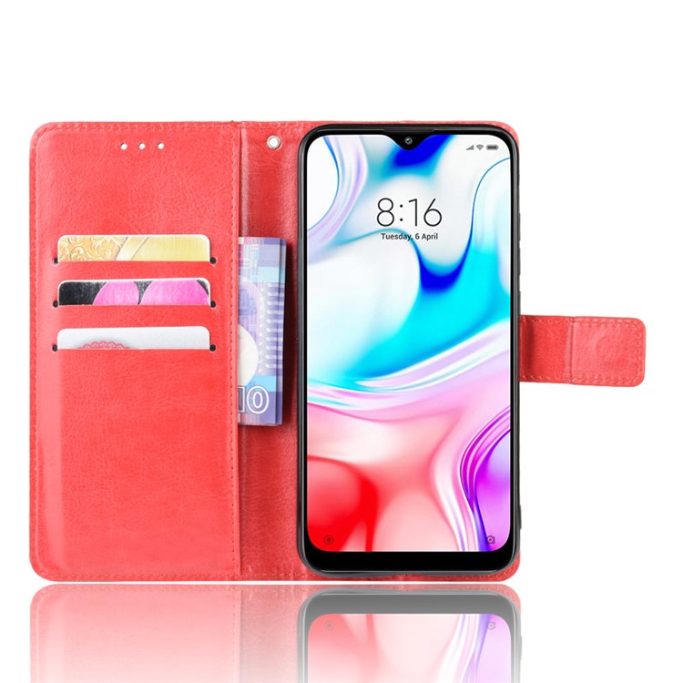 Crazy Horse Texture Leather Wallet Phone Casing for Xiaomi Redmi 8 - Red-6