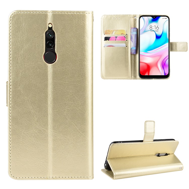 Crazy Horse Texture Leather Wallet Phone Casing for Xiaomi Redmi 8 - Gold-1