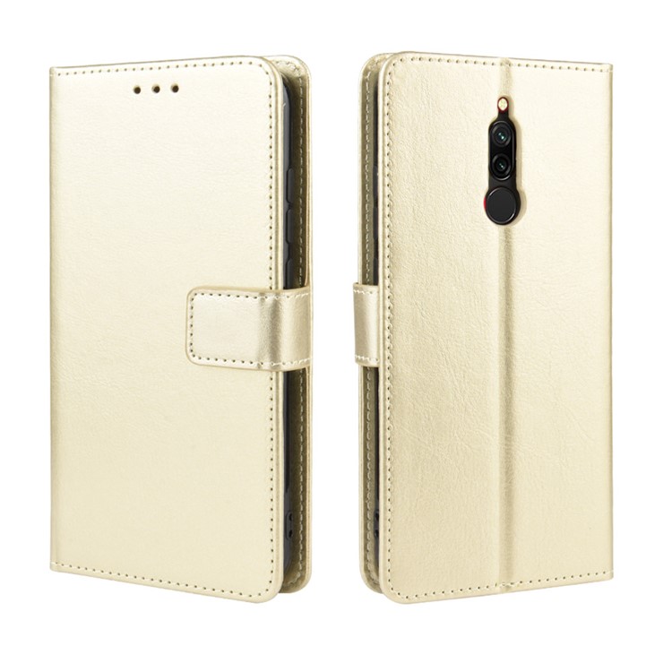 Crazy Horse Texture Leather Wallet Phone Casing for Xiaomi Redmi 8 - Gold-2