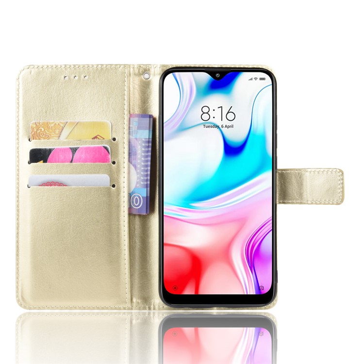 Crazy Horse Texture Leather Wallet Phone Casing for Xiaomi Redmi 8 - Gold-6