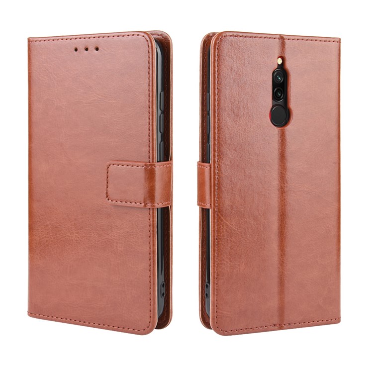 Crazy Horse Texture Leather Wallet Phone Casing for Xiaomi Redmi 8 - Brown-2