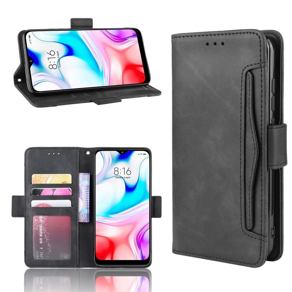 Wallet Stand Leather Protective Phone Case with Multiple Card Slots for Xiaomi Redmi 8 - Black-1